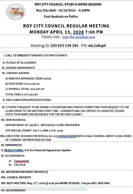 City Of Roy, WA. - Government