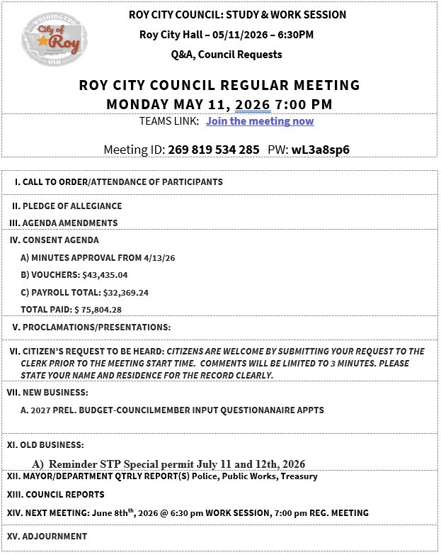 City Of Roy, WA. - Government